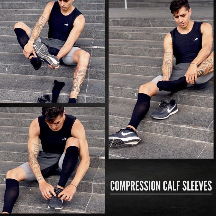 CompressionZ Calf Compression Sleeves for Men & Women | Running Shin Splint Support - Footless Socks Varicose Pain Relief - Image 1